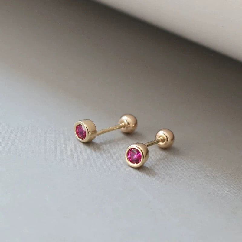 Tiny Round Bezel Stud Earrings