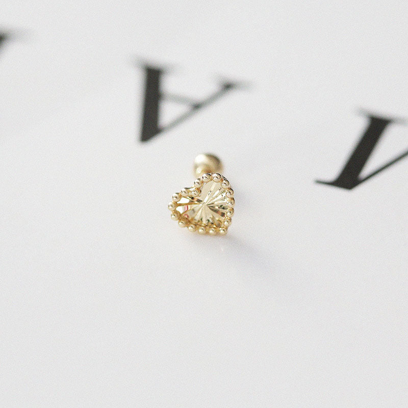 Beaded Mirror Cut Heart Stud Earrings