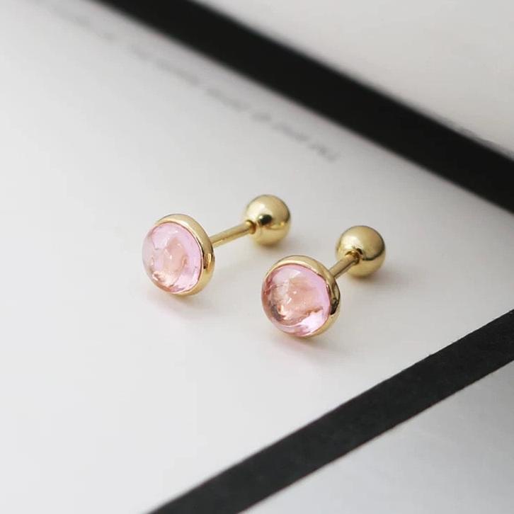 Pink Rose Quartz Bulb Stud Earrings