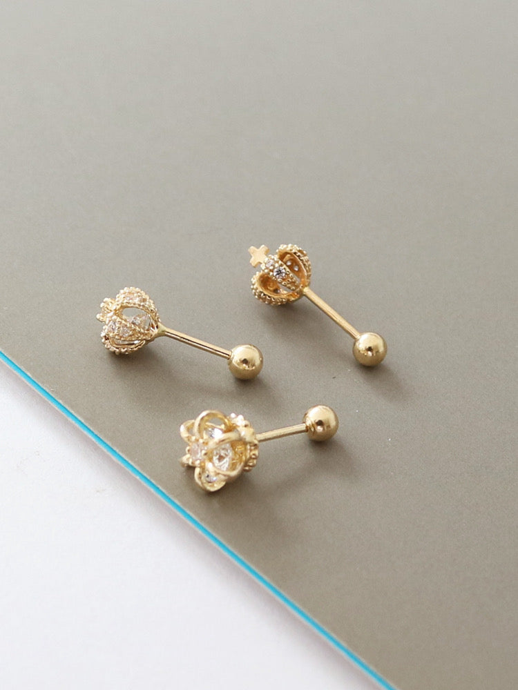 Three Crowns Trio Set Stud Earrings