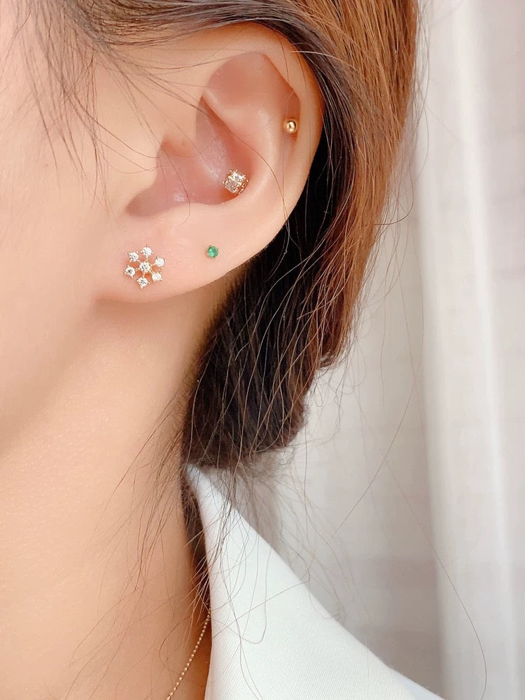 Seven Gem Snowflake Stud Earrings