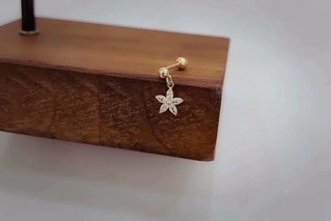 Star Flower Drop Stud Earrings