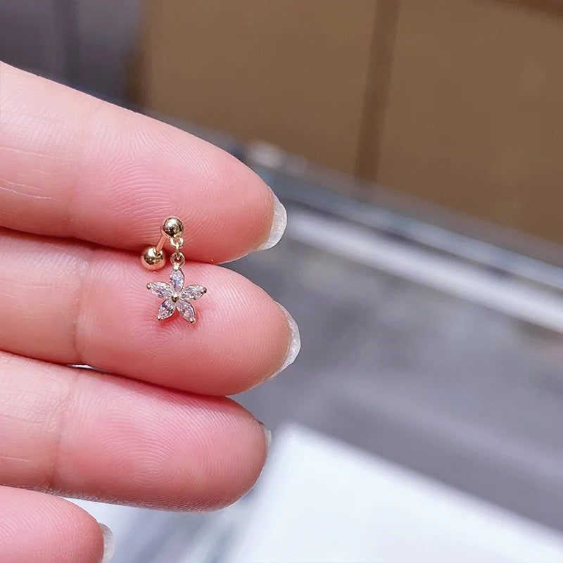 Star Flower Drop Stud Earrings