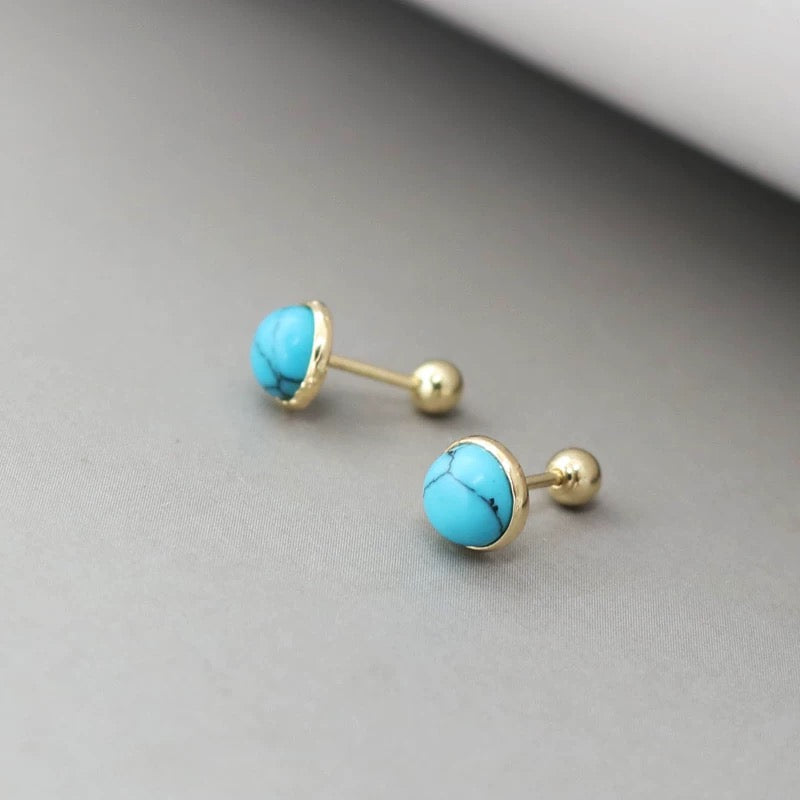 Marble Turquoise Stone Bulb Stud Earrings