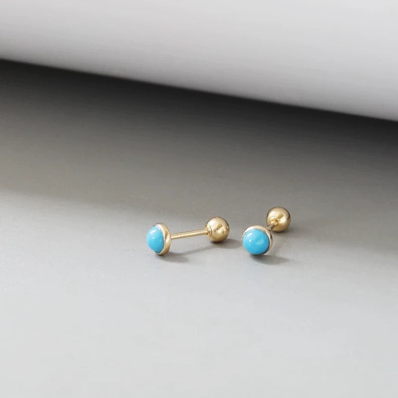 Marble Turquoise Stone Bulb Stud Earrings