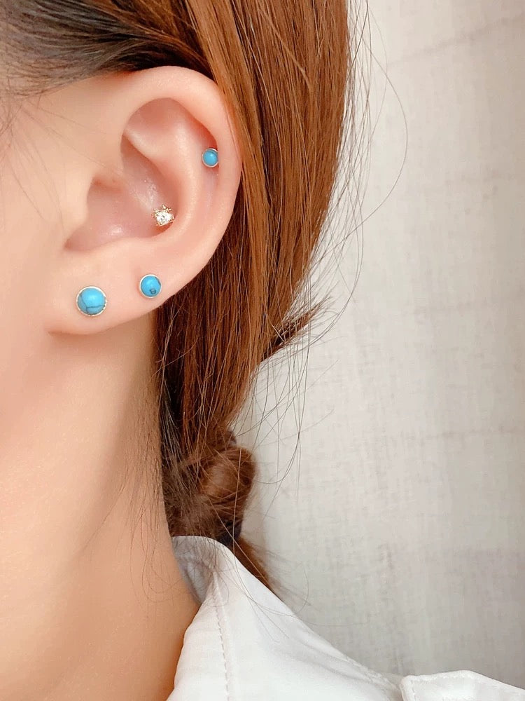 Marble Turquoise Stone Bulb Stud Earrings