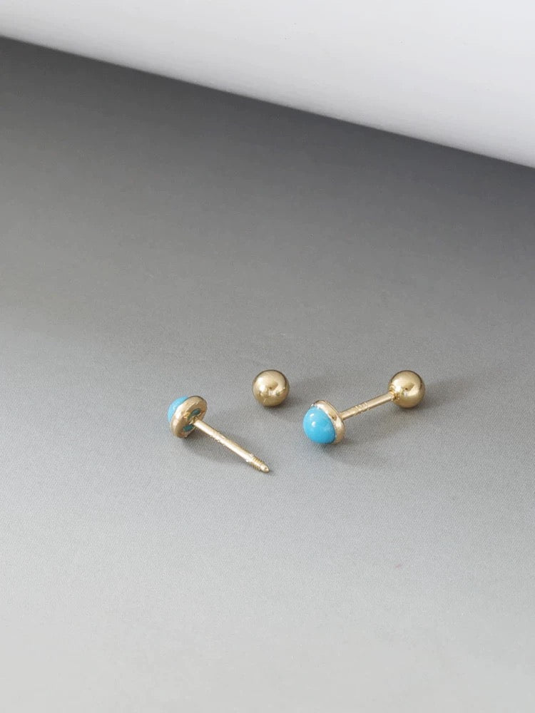 Marble Turquoise Stone Bulb Stud Earrings