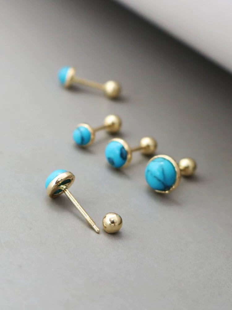 Marble Turquoise Stone Bulb Stud Earrings