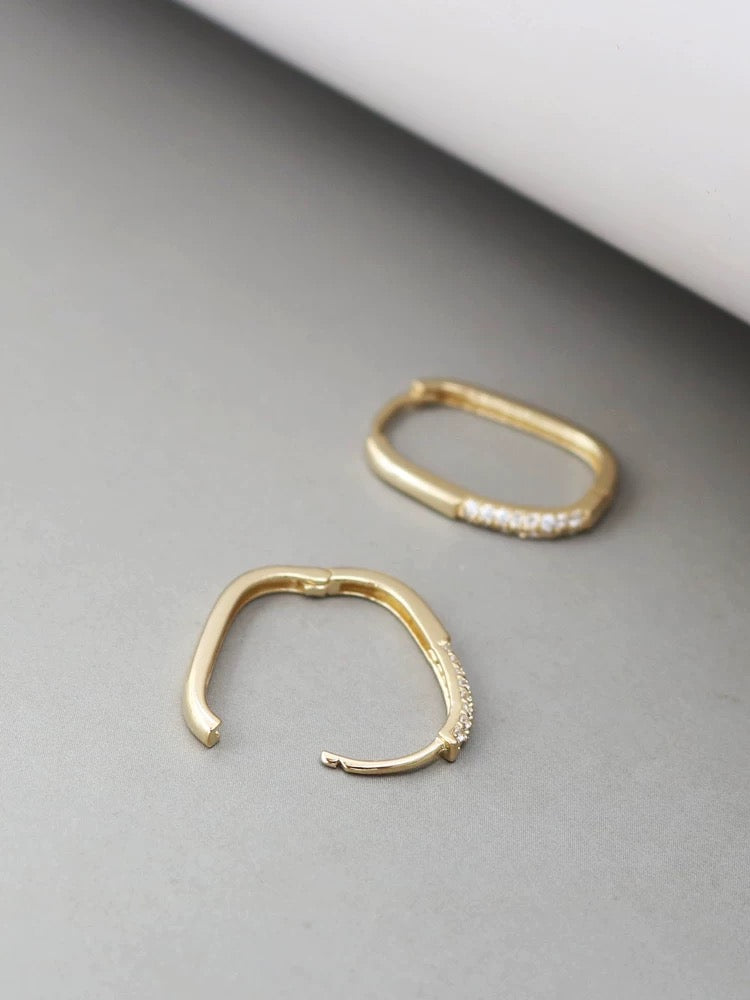 Pave Corner Oval Hoop Earrings