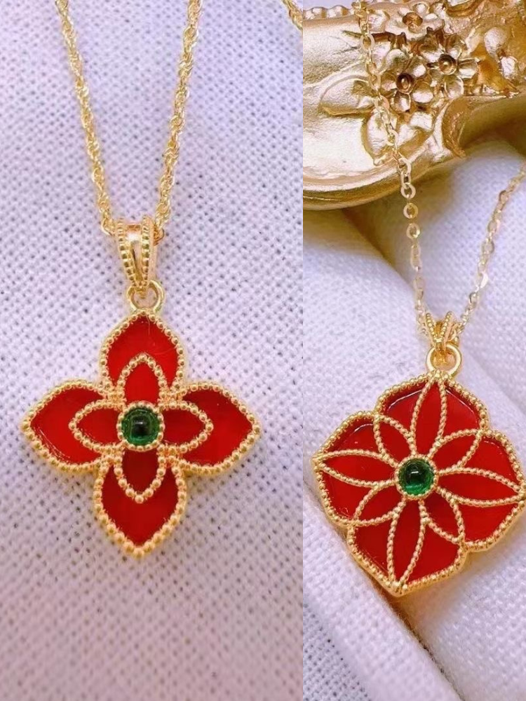 Trinity Ruby Flower Charm Necklace