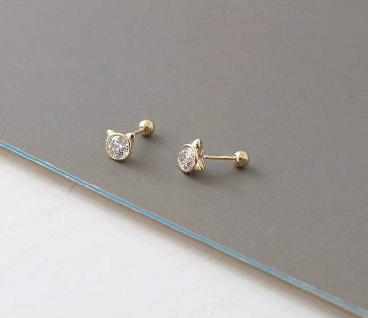 Kitty Bezel Stud Earrings