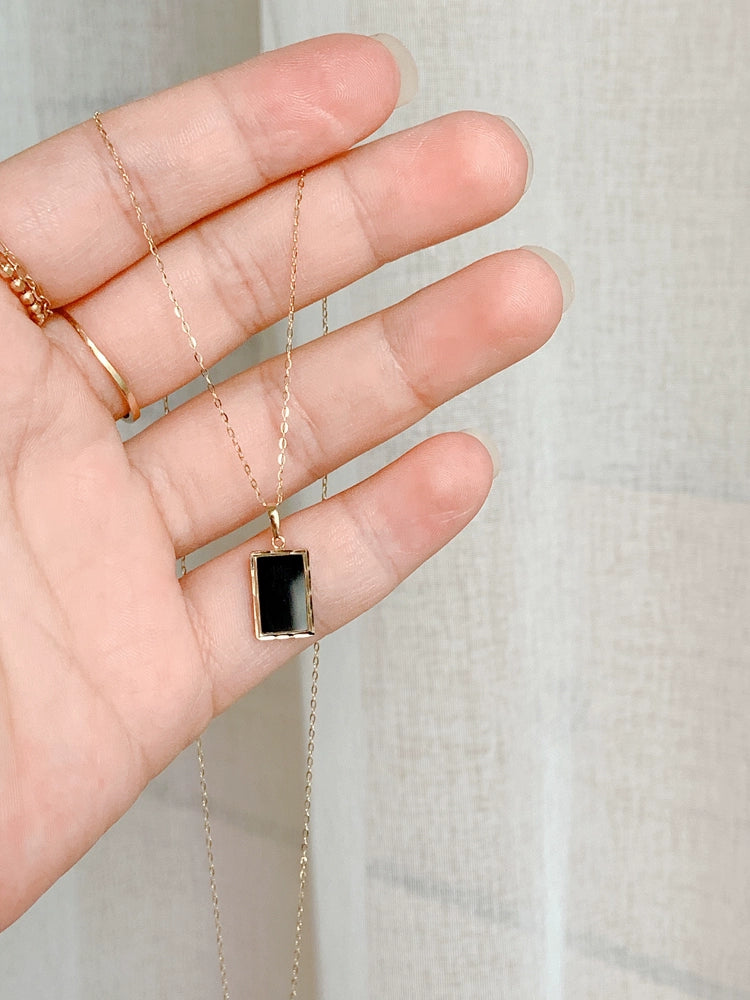 Black Rectangle Charm Necklace