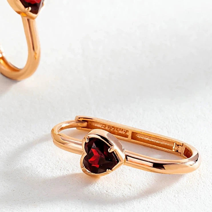 Red Garnet Heart Oval Hoop Earrings