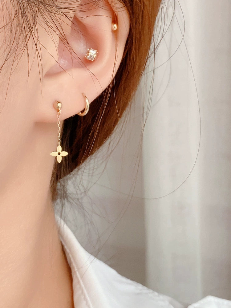 Clover Drop Chain Stud Earrings