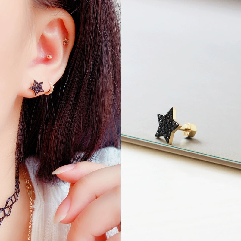 Night Black Diamond Star Earrings