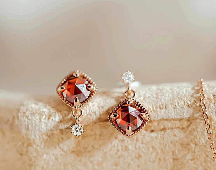 Red Cushion Throne Stud Earrings