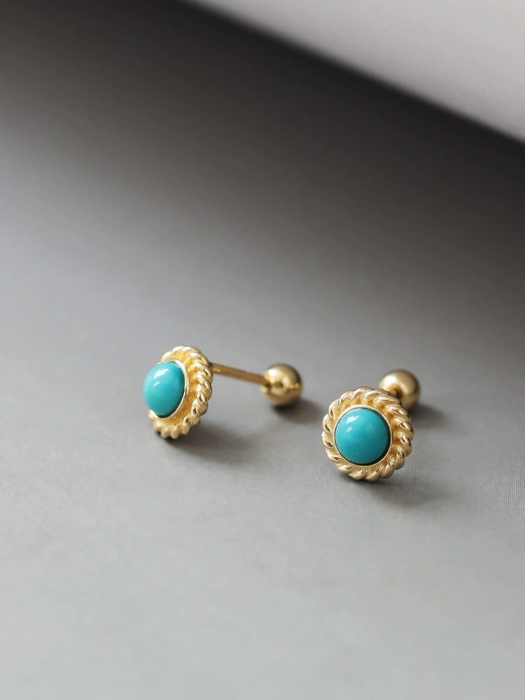 Fan Dish Turquoise Stone Stud Earrings