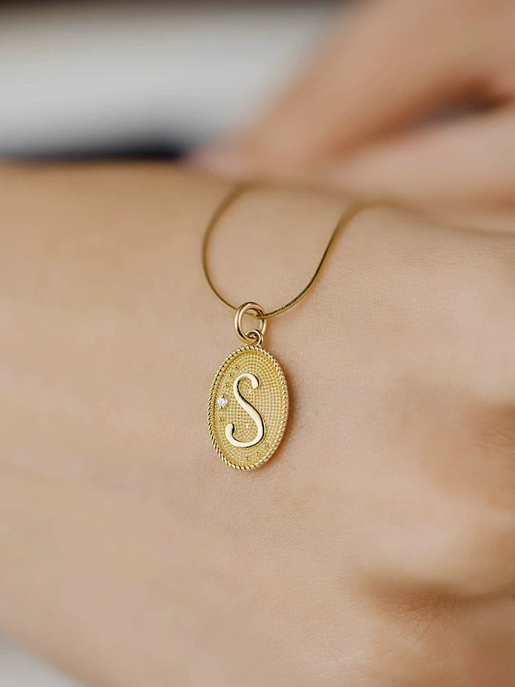 Studded Alphabet Oval Charm Pendant