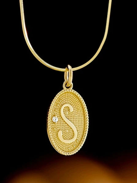 Studded Alphabet Oval Charm Pendant