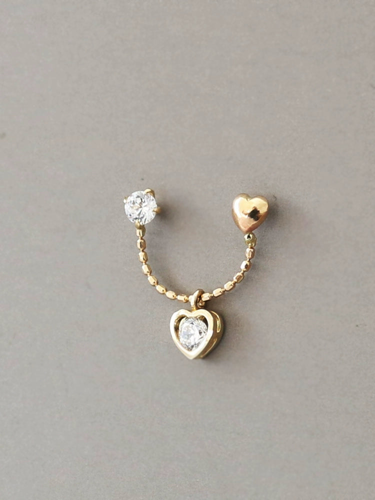 One Piece Hanging Heart Stud Earring