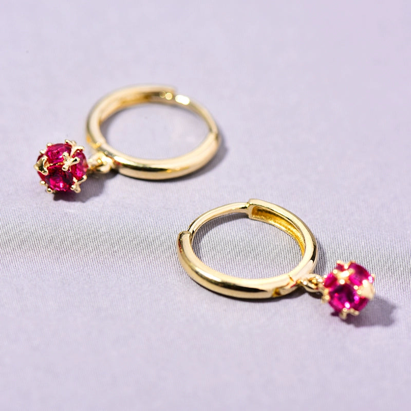 Ruby Pink Caged Cluster Ball Huggie Hoops