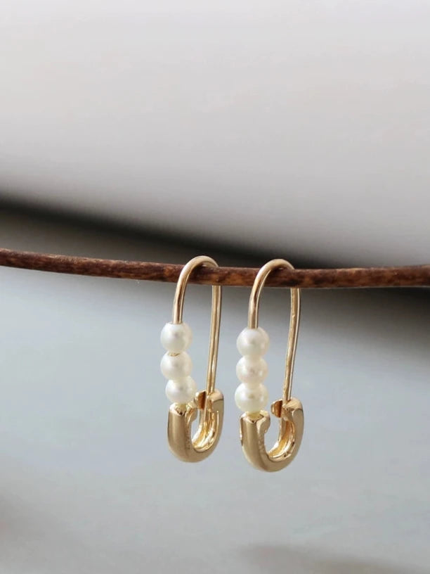 Pearls on PaperClip Huggie Hoops