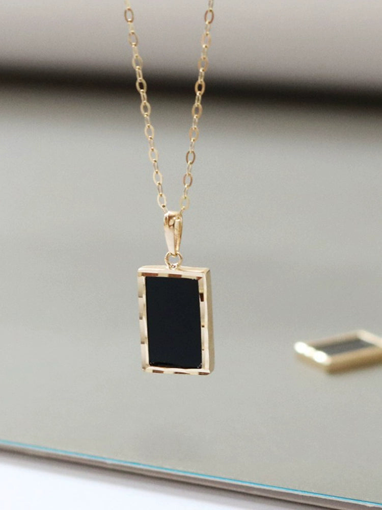 Black Rectangle Charm Necklace