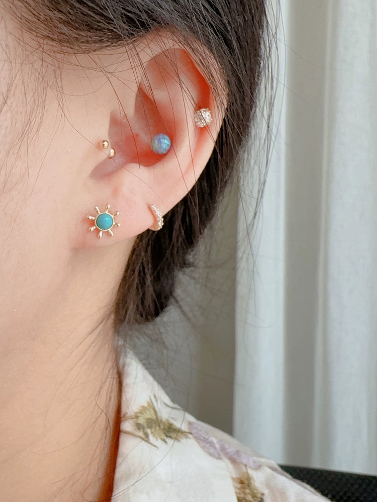 Asymmetric Turquoise Sun Wheel Stud Earrings