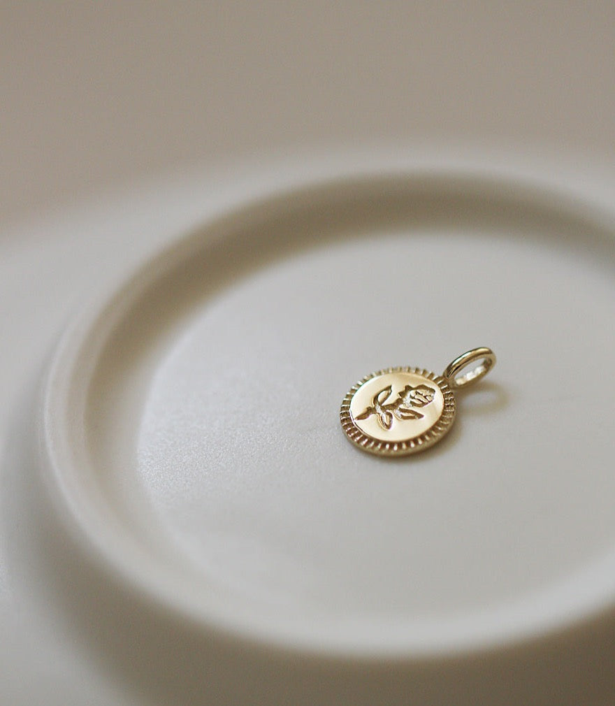 Carved Rose Coin Charm Bracelet