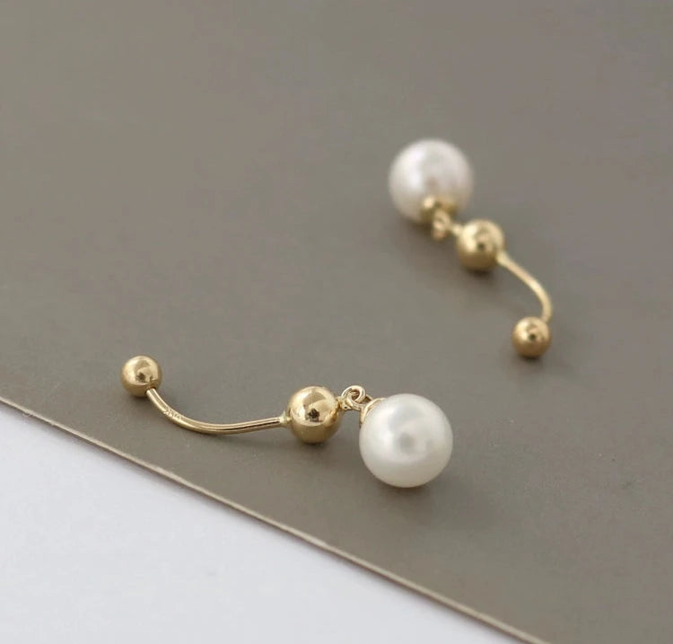 Drop Pearl Bar Stud Earrings