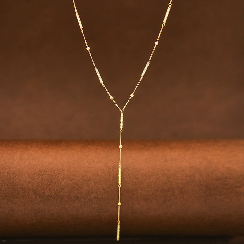 Panel & Bead Chain Lariat Necklace