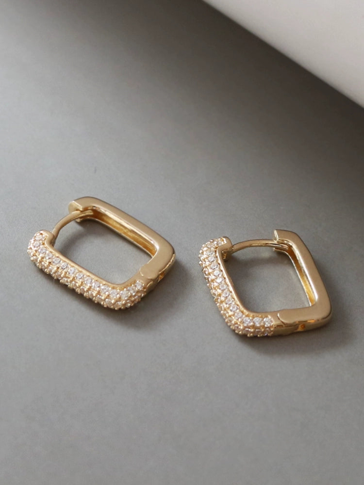 Chunky Semi Pave Frame Hoop Earrings