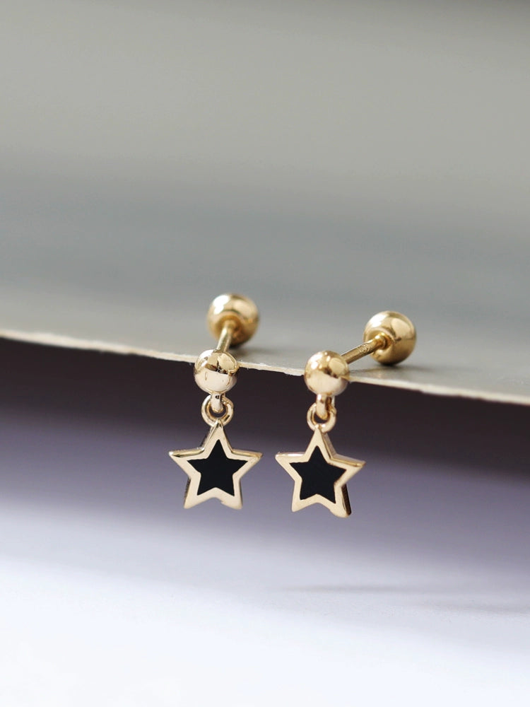 Black Star Drop Stud Earrings