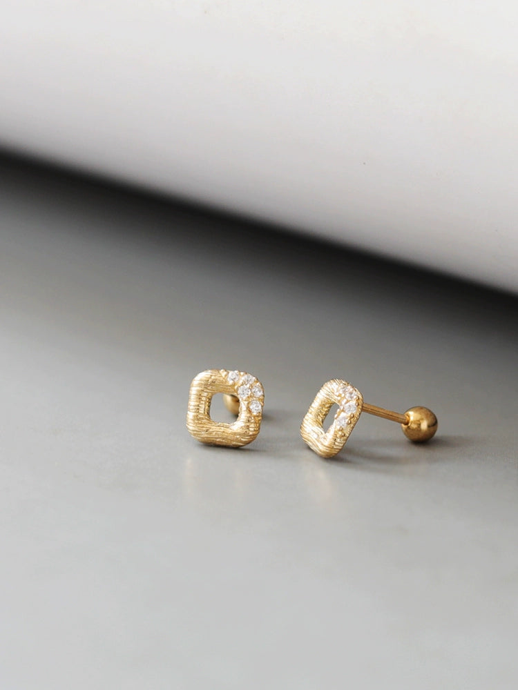 Brushed Square Bagel Stud Earrings