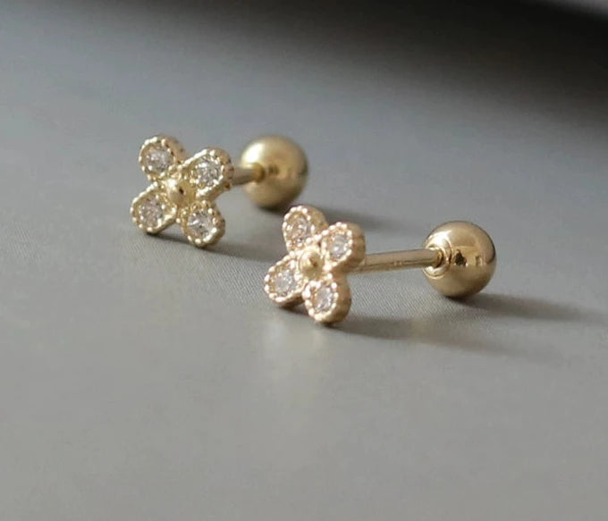 Beaded Button Cross Flower Stud Earrings