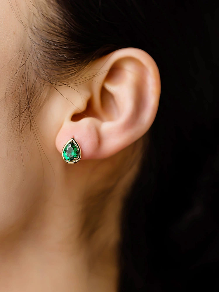 Emerald Moissanite Teardrop Huggie Hoops