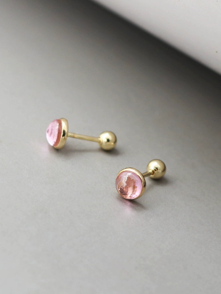 Pink Rose Quartz Bulb Stud Earrings