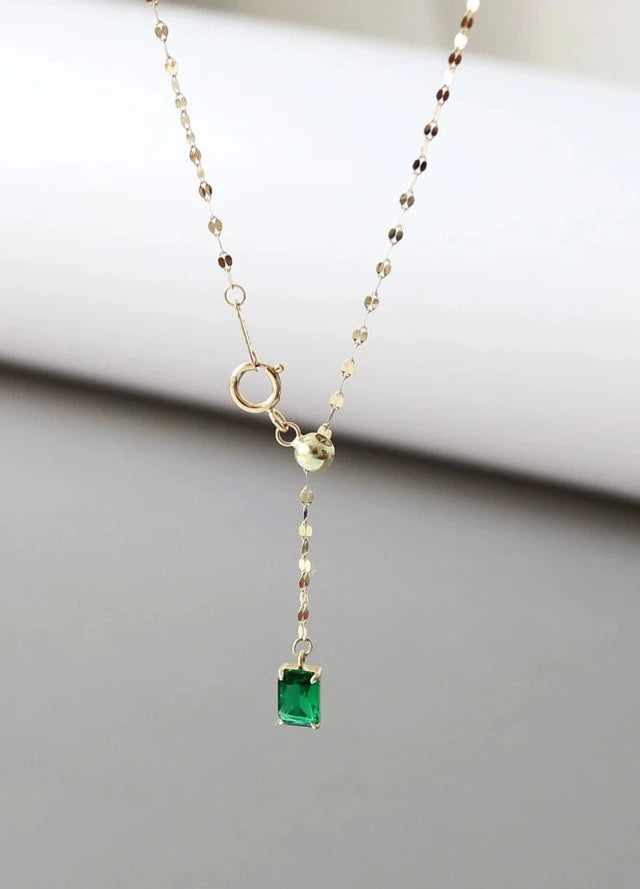 Green Gem Sequinned Chain Lariat Necklace