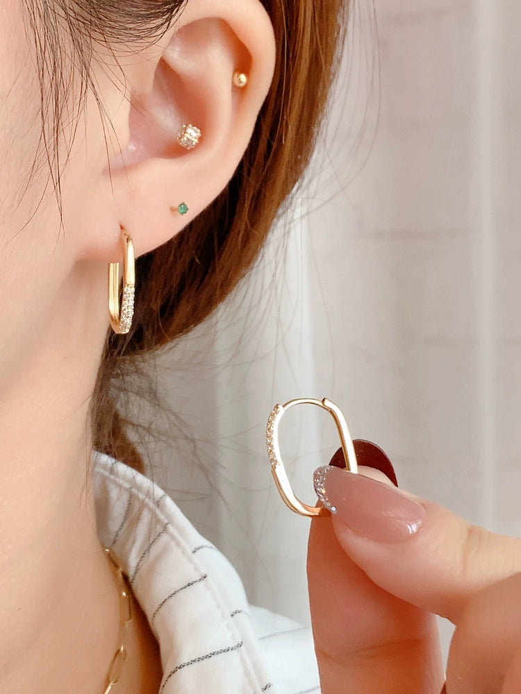 Pave Corner Oval Hoop Earrings