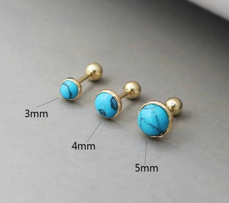 Marble Turquoise Stone Bulb Stud Earrings