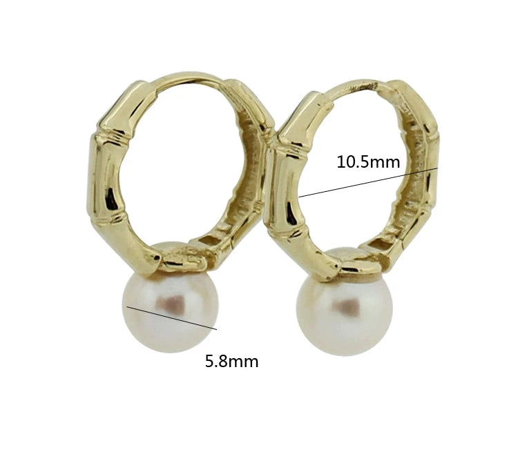 Bamboo Frame Pearl Hoop Earrings