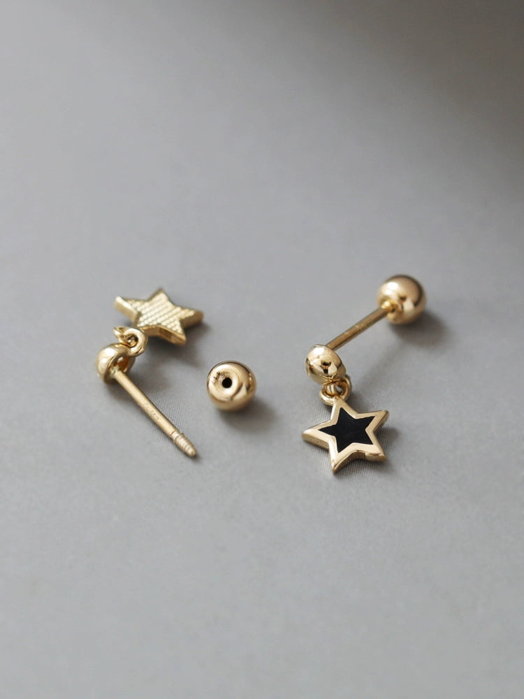 Black Star Drop Stud Earrings