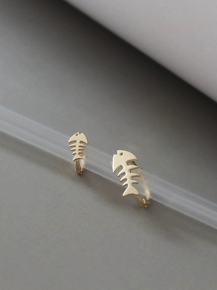 Fish Skeleton Huggie Hoops