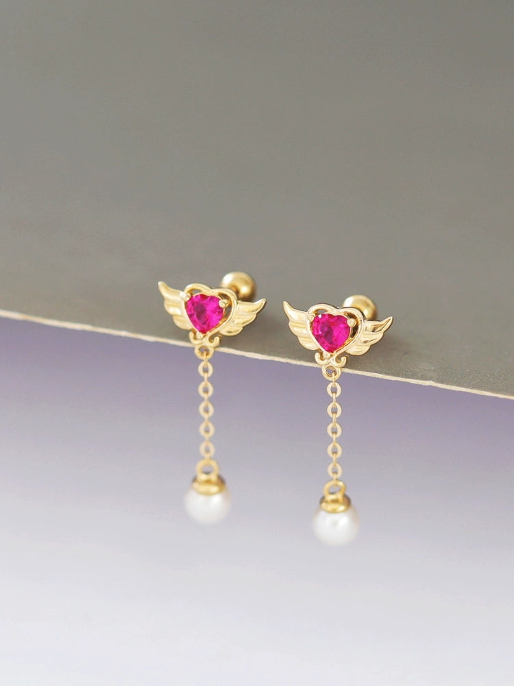 Pink Thunder Chain Pearl Stud Earrings