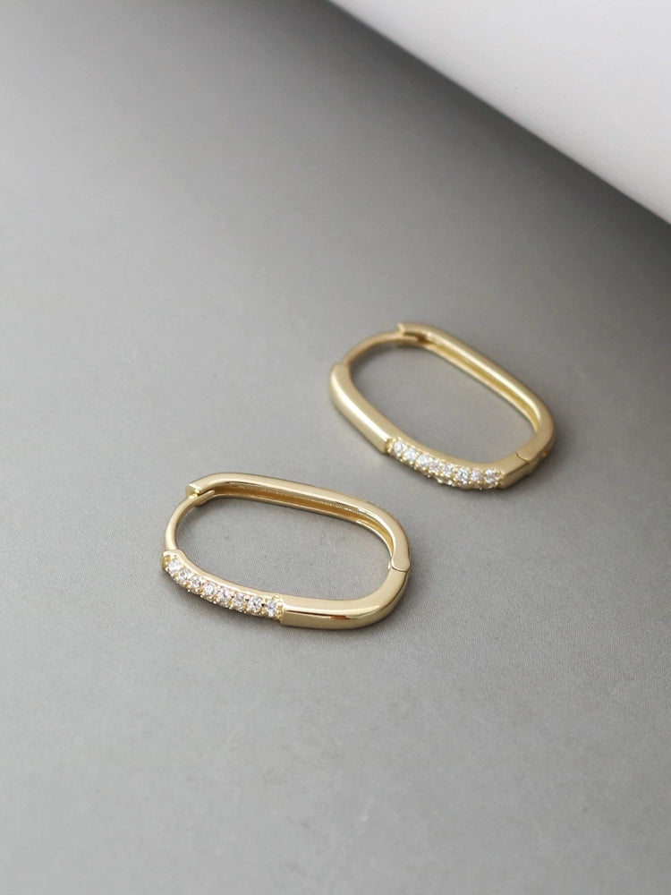 Pave Corner Oval Hoop Earrings