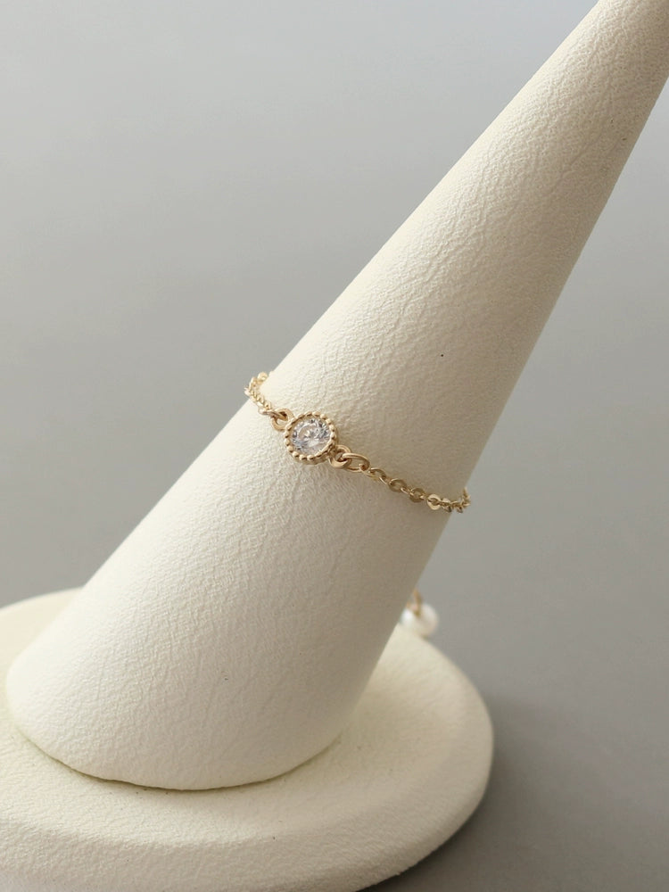 Adjustable Beaded Bezel Chain Ring