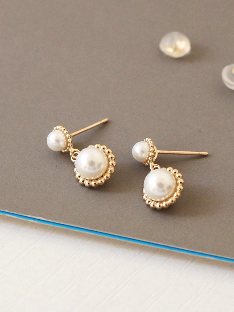 Double Beaded Pearl Sun Stud Earrings