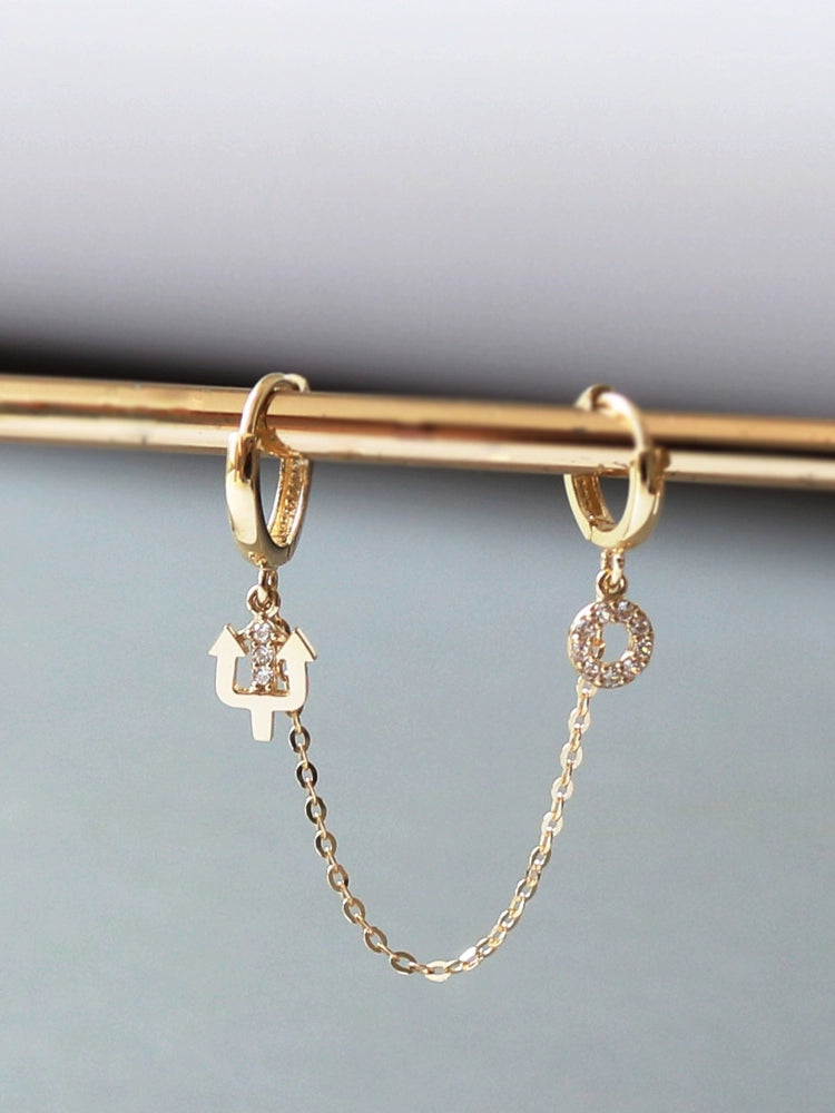 One Piece Huggie Hoops Devil Chain Earrings