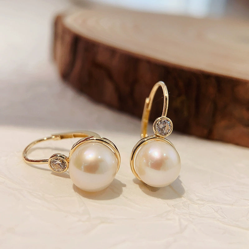 Pearl & Bezel Cup Hoop Earrings