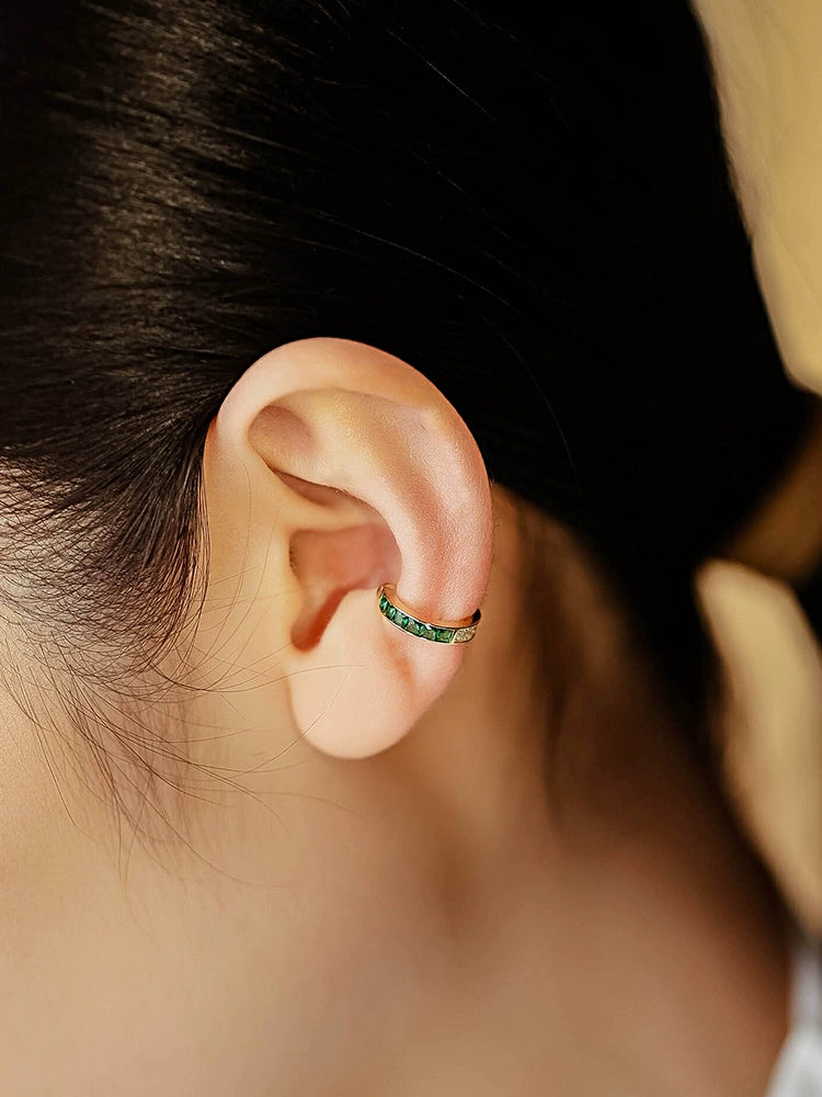 Green & White Moissanite Ear Cuff Earrings